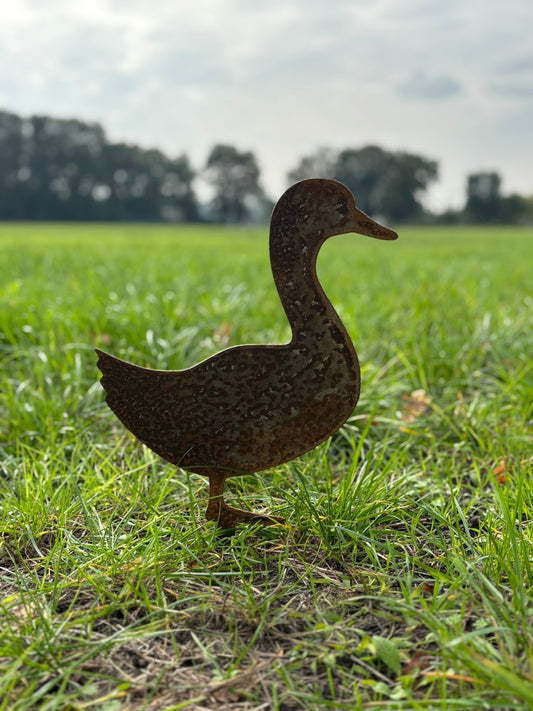Eend cortenstaal tuinprikker – stalen tuindecoratie