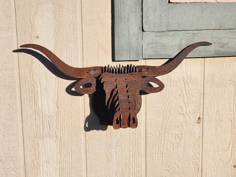 Roestig Cortenstalen Stierenkop 3D – Wanddecoratie