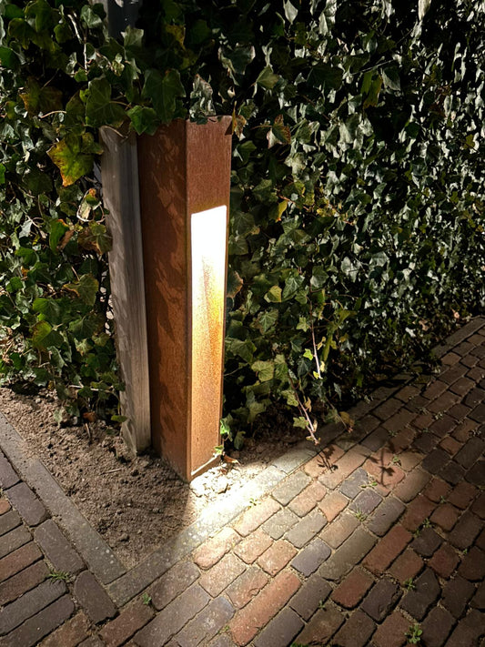 tuinlamp cortenstaal LED buitenverlichting maatwerk roestige lamp