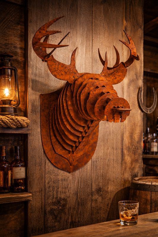 cortensteel dearhead roestige wanddecoratie voor in de mancave